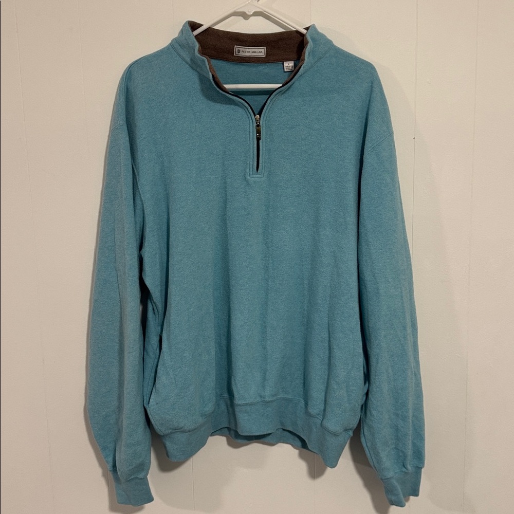 Peter Millar Light Blue and Brown Quarter-Zip Pullover